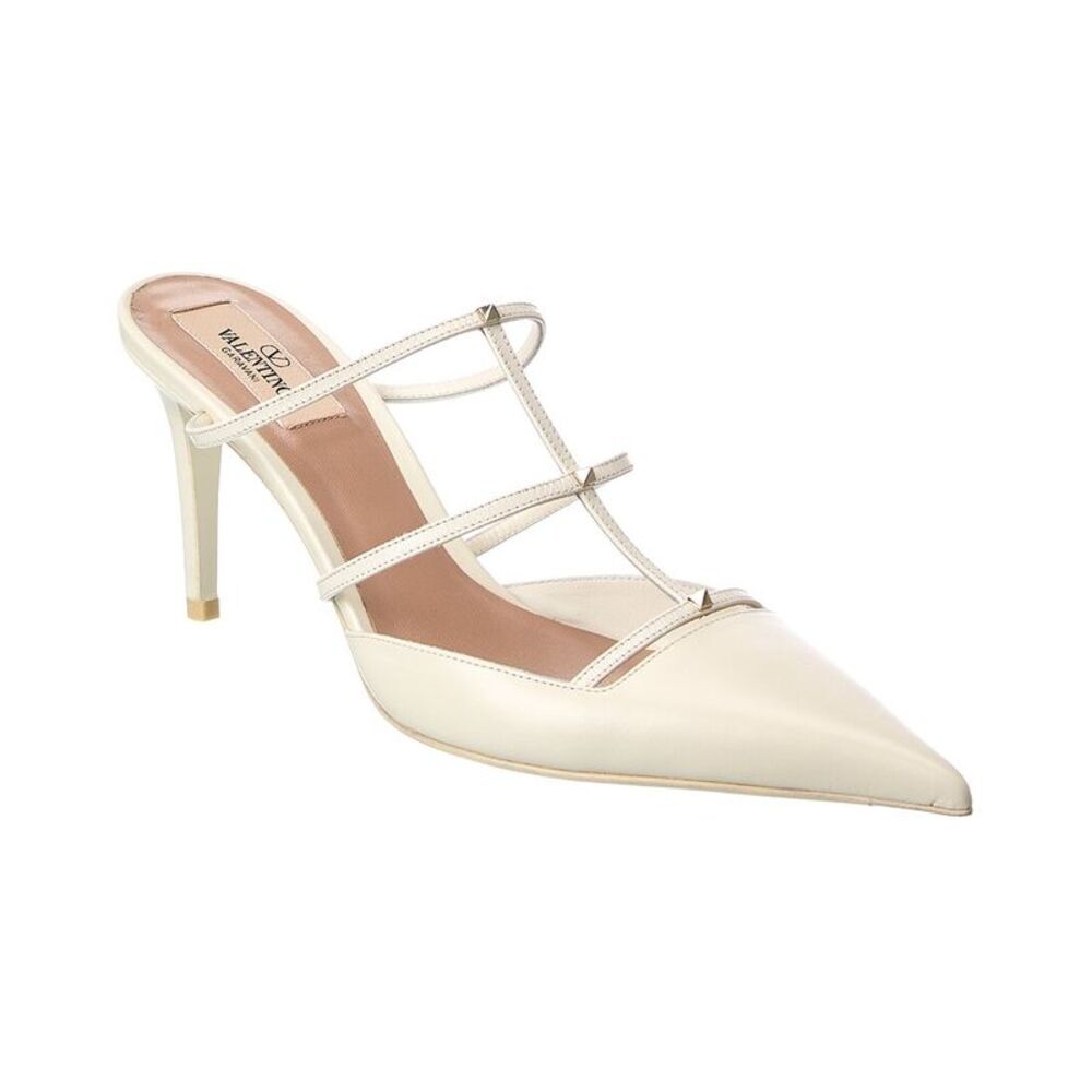 Valentino Rockstud 90 Leather Mule, White